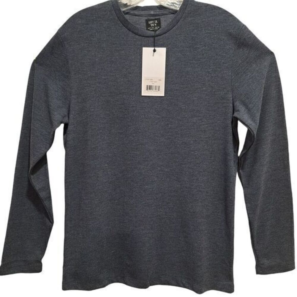 Level Ten Crew‎ Neck Pullover Knit Shirt Men's Size Small Gray Blue Long Sleeve